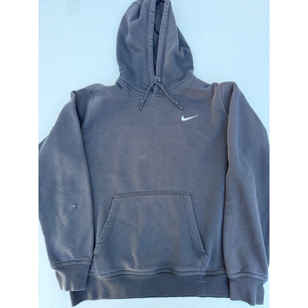 Nike Mens Embroidered Swoosh Pullover Hoodie Black Large vintage off center y2k